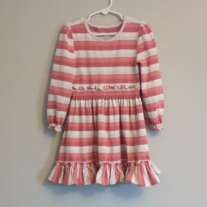 Matilda Jane Pink White Striped Long Sleeve Ruffle Dress Girls 3-4